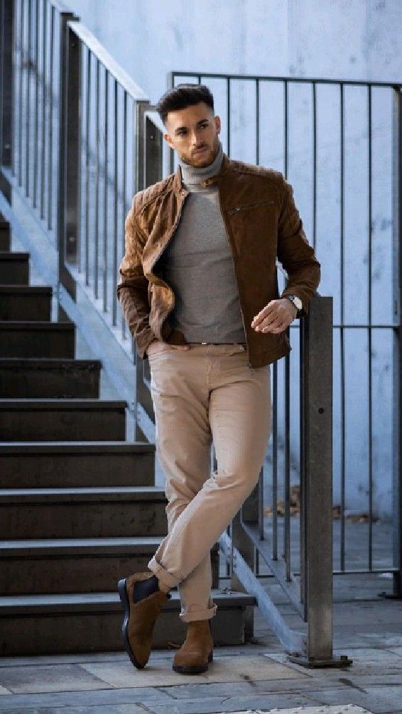 Brown Leather Jacket with Brown Chelsea Boots 